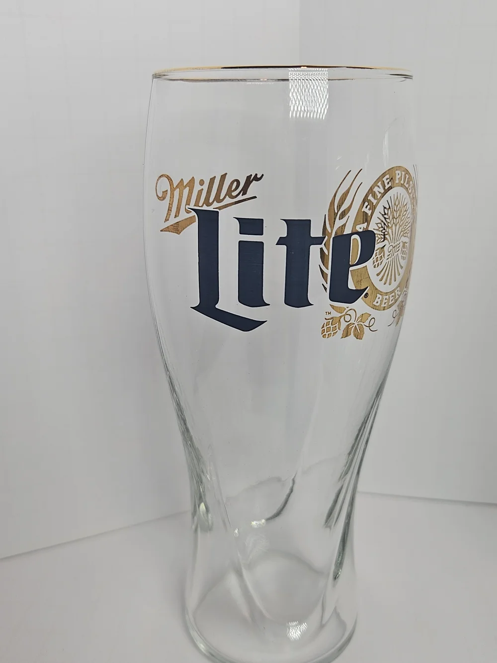 Miller Lite 22oz Gold Rimmed Gold Decal Pilsner Glass, 7.25” Lot Of 5
